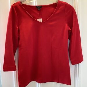 NWT Ann Taylor Petites Red 3/4 Sleeve Sweetheart Neck Knit Top XS